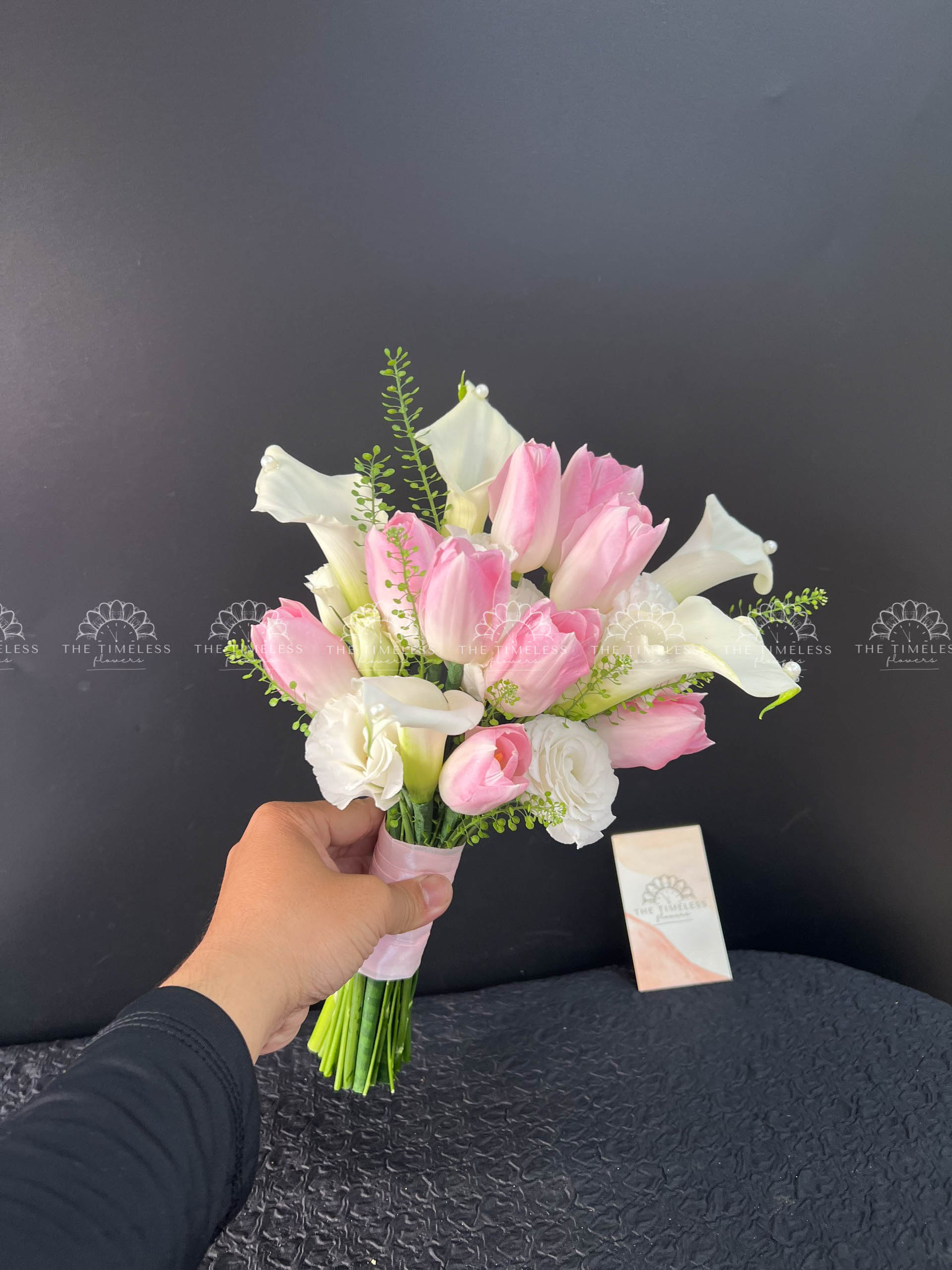 Hoa Cưới Calla Lily - Rum Hà Lan và Tulip Hồng A192