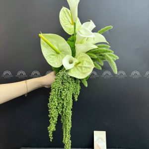Hoa Cưới Thác Đổ Calla Lily và Hồng môn xanh A200