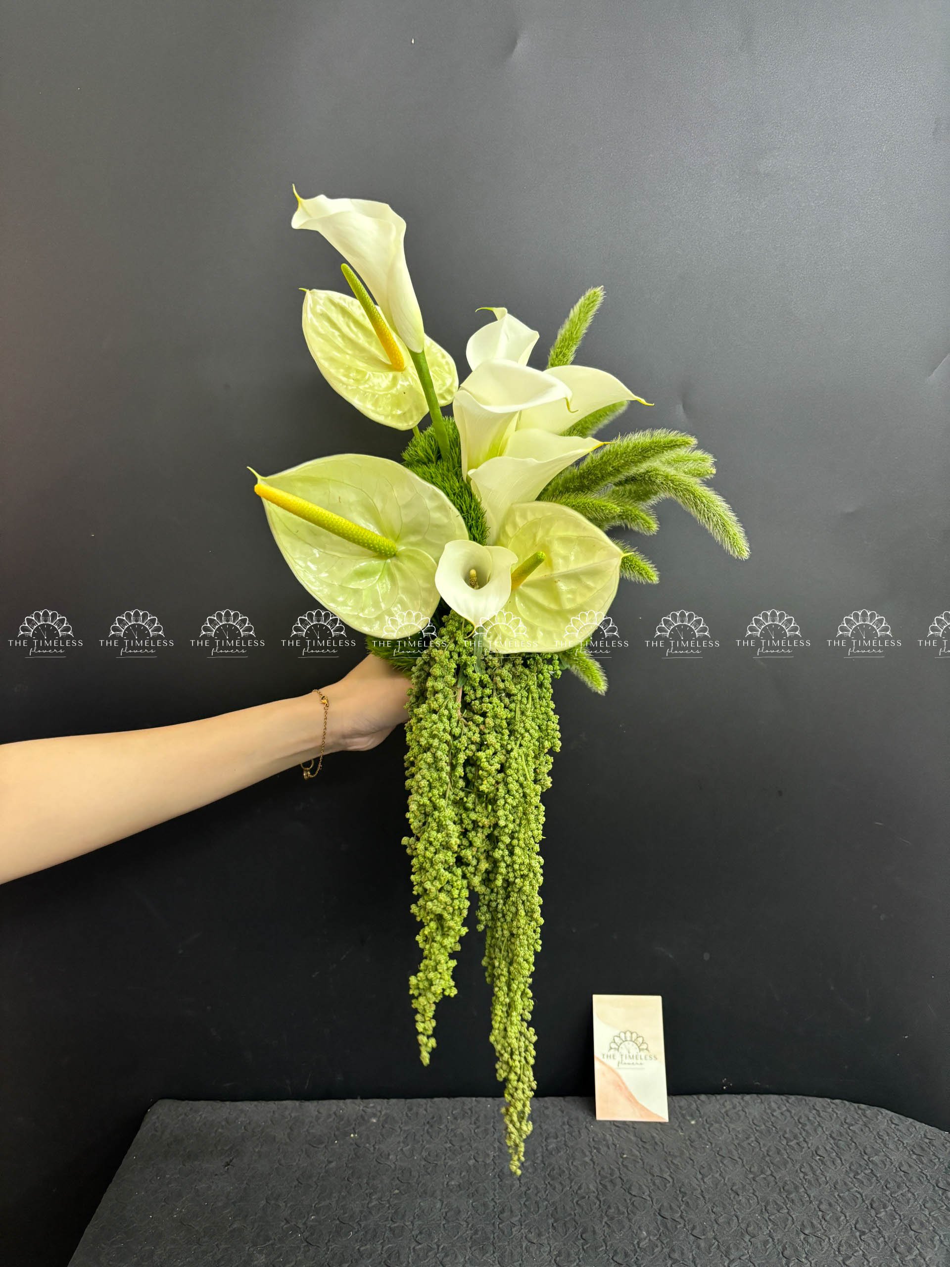Hoa Cưới Thác Đổ Calla Lily và Hồng môn xanh A200