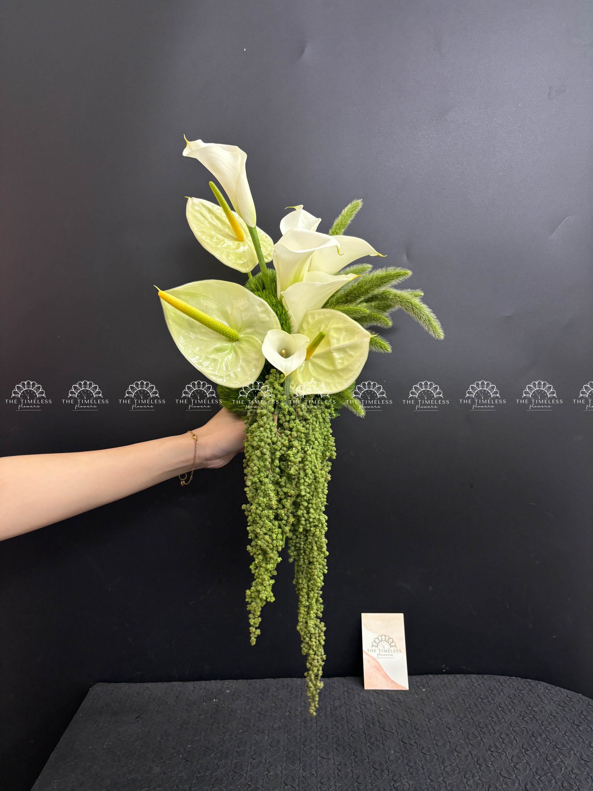 Hoa Cưới Thác Đổ Calla Lily và Hồng môn xanh A200