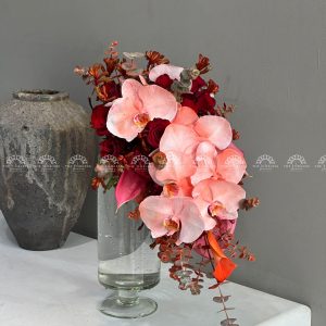 Hoa Cưới Thác Đổ Lan Hồ Điệp Tone Đỏ H003