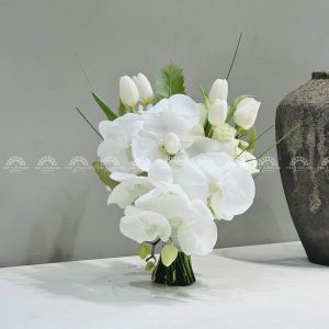 Hoa Cưới Lan Hồ Điệp mix Tulip Trắng H005