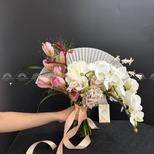 Hoa Cưới Quạt hoa Lan Hồ Điệp mix Tulip A241