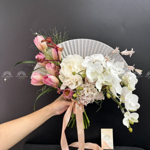 Hoa Cưới Quạt hoa Lan Hồ Điệp mix Tulip A241
