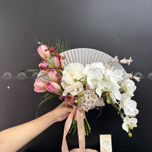 Hoa Cưới Quạt hoa Lan Hồ Điệp mix Tulip A241