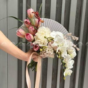 Hoa Cưới Quạt hoa Lan Hồ Điệp mix Tulip A241