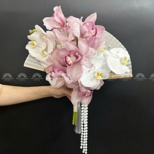 Hoa Cưới Quạt hoa Lan Hồ Điệp mix Địa Lan Hồng Hà Lan A284
