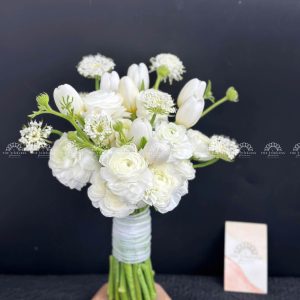 Hoa Cưới 9 Hoa Tulip Trắng mix Mao Lương A317