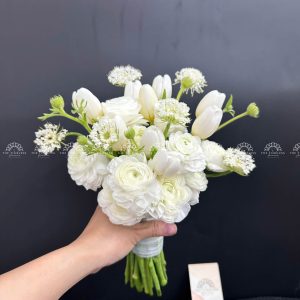 Hoa Cưới 9 Hoa Tulip Trắng mix Mao Lương A317