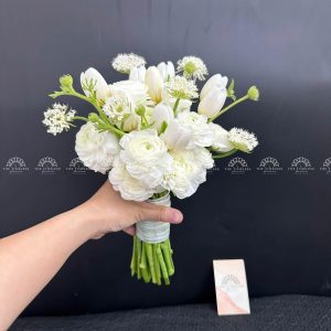 Hoa Cưới 9 Hoa Tulip Trắng mix Mao Lương A317