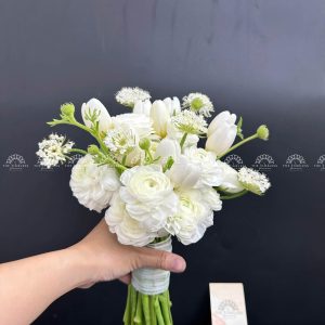 Hoa Cưới 9 Hoa Tulip Trắng mix Mao Lương A317