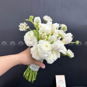 Hoa Cưới 9 Hoa Tulip Trắng mix Mao Lương A317