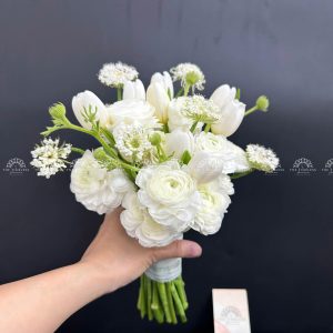 Hoa Cưới 9 Hoa Tulip Trắng mix Mao Lương A317