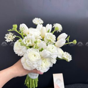 Hoa Cưới 9 Hoa Tulip Trắng mix Mao Lương A317