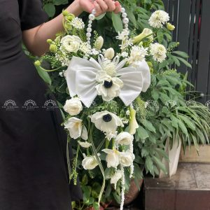 Hoa Cưới Giỏ hoa nơ trắng công chúa A354