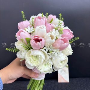 Hoa Cưới 15 tulip Trắng Mix Hồng Mix Mao Lương A342