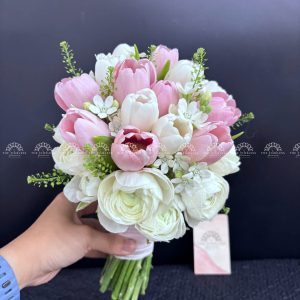 Hoa Cưới 15 tulip Trắng Mix Hồng Mix Mao Lương A342