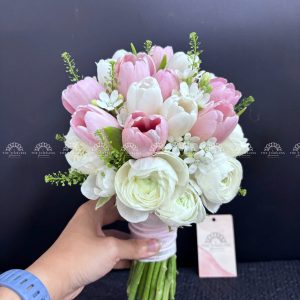 Hoa Cưới 15 tulip Trắng Mix Hồng Mix Mao Lương A342