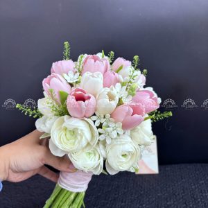 Hoa Cưới 15 tulip Trắng Mix Hồng Mix Mao Lương A342