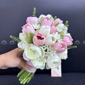 Hoa Cưới 15 tulip Trắng Mix Hồng Mix Mao Lương A342