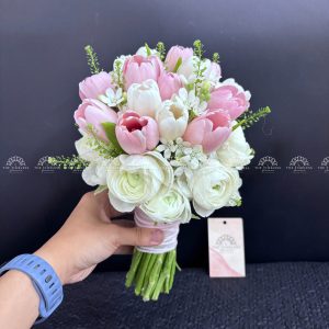 Hoa Cưới 15 tulip Trắng Mix Hồng Mix Mao Lương A342