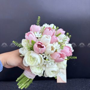 Hoa Cưới 15 tulip Trắng Mix Hồng Mix Mao Lương A342