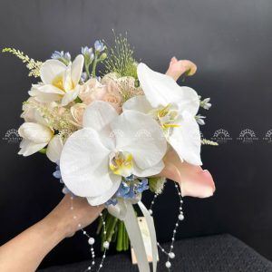 Hoa Cưới Calla Lily mix Lan Hồ Điệp tone hồng đào A343