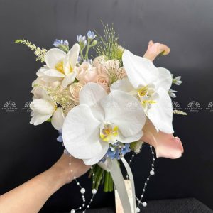Hoa Cưới Calla Lily mix Lan Hồ Điệp tone hồng đào A343