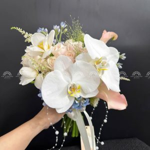 Hoa Cưới Calla Lily mix Lan Hồ Điệp tone hồng đào A343