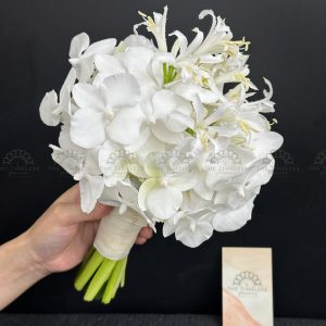 Hoa Cưới Lan Hồ Điệp Trắng Mini mix Hoa Bỉ Ngạn Hà Lan A385