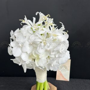 Hoa Cưới Lan Hồ Điệp Trắng Mini mix Hoa Bỉ Ngạn Hà Lan A385