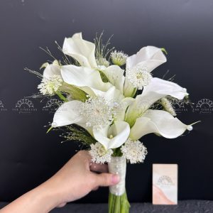 Bó hoa cưới 9 Calla trắng Mix Thúy Châu Trắng A412