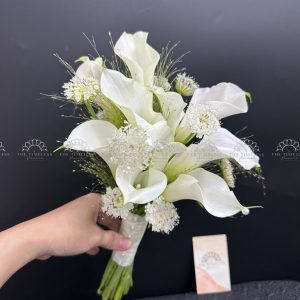 Bó hoa cưới 9 Calla trắng Mix Thúy Châu Trắng A412