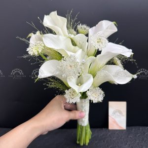 Bó hoa cưới 9 Calla trắng Mix Thúy Châu Trắng A412