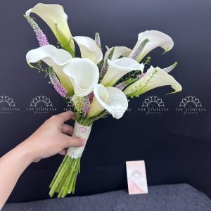 Bó hoa cưới 9 Calla trắng Mix Veronica Hồng A420