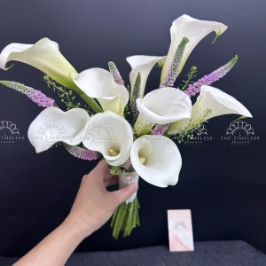 Bó hoa cưới 9 Calla trắng Mix Veronica Hồng A420