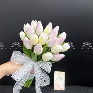 Hoa Cưới 19 Hoa Tulip Trắng Mix Hồng A442