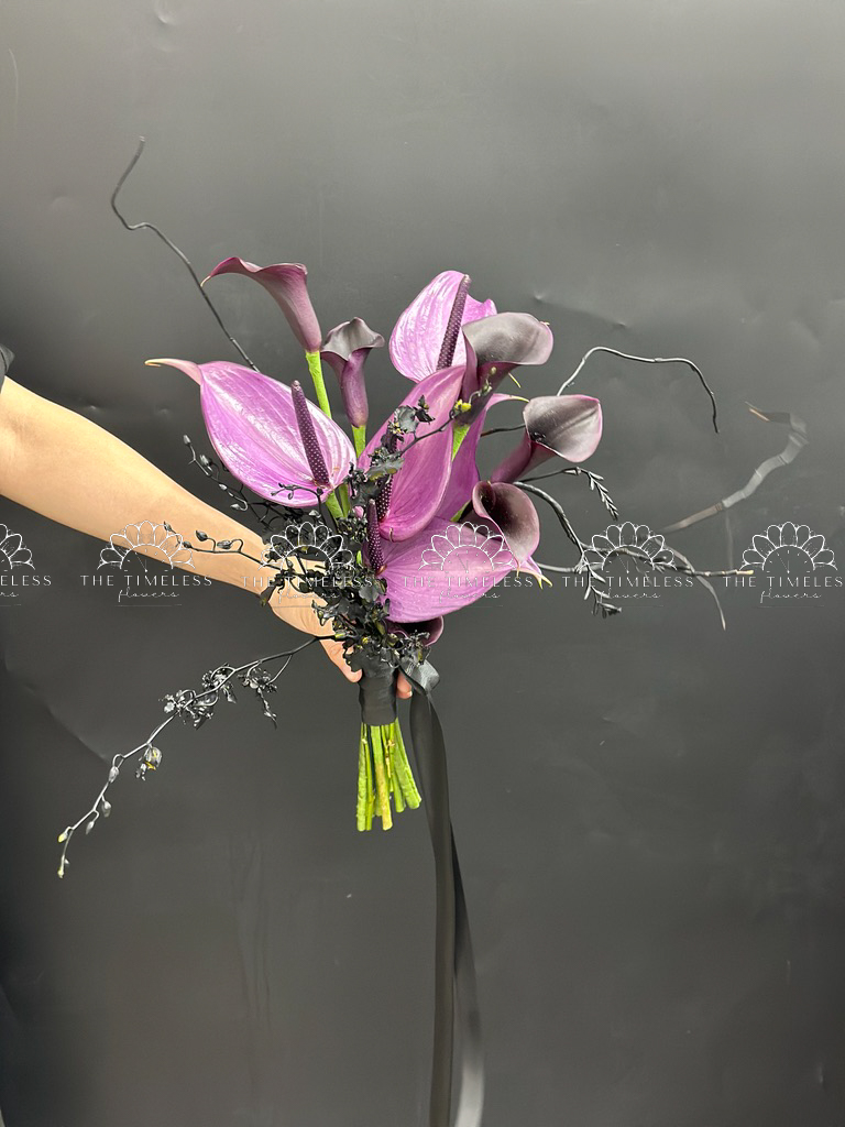 Bó hoa cưới Calla Lily và Hồng môn A439