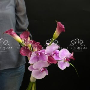 Bó hoa cưới 9 Calla LiLy Hồng Mix Lan Hồ Điệp Hồng A429