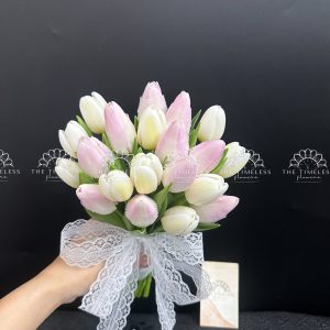 Hoa Cưới 19 Hoa Tulip Trắng Mix Hồng A442