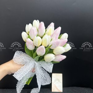 Hoa Cưới 19 Hoa Tulip Trắng Mix Hồng A442