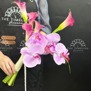 Bó hoa cưới 9 Calla LiLy Hồng Mix Lan Hồ Điệp Hồng A429