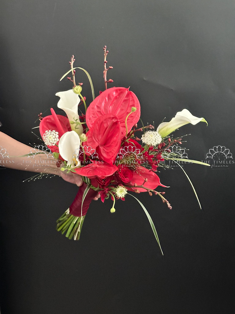 Bó hoa cưới Calla Lily và Hồng môn A446