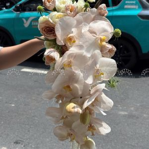 Hoa Cưới Dáng Tháng Đổ Lan Hồ Điệp và Tulip Nâu A438