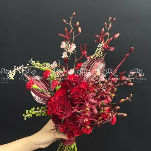 Bó hoa cưới Lan Ren red và Hồng môn A447
