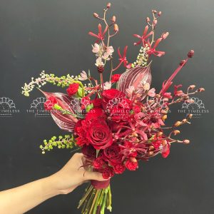 Bó hoa cưới Lan Ren red và Hồng môn A447