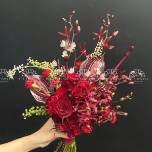 Bó hoa cưới Lan Ren red và Hồng môn A447
