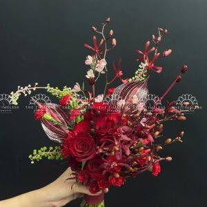 Bó hoa cưới Lan Ren red và Hồng môn A447