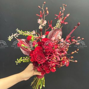 Bó hoa cưới Lan Ren red và Hồng môn A447