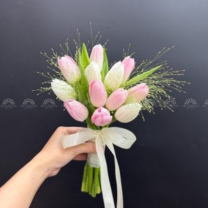 Hoa Cưới 12 Tulip Hồng mix tulip trắng A459